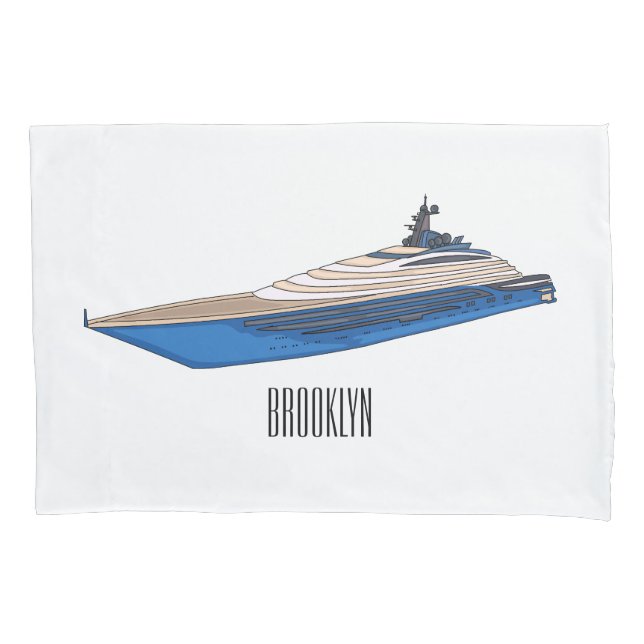 Yacht cartoon illustration pillow case (Front)