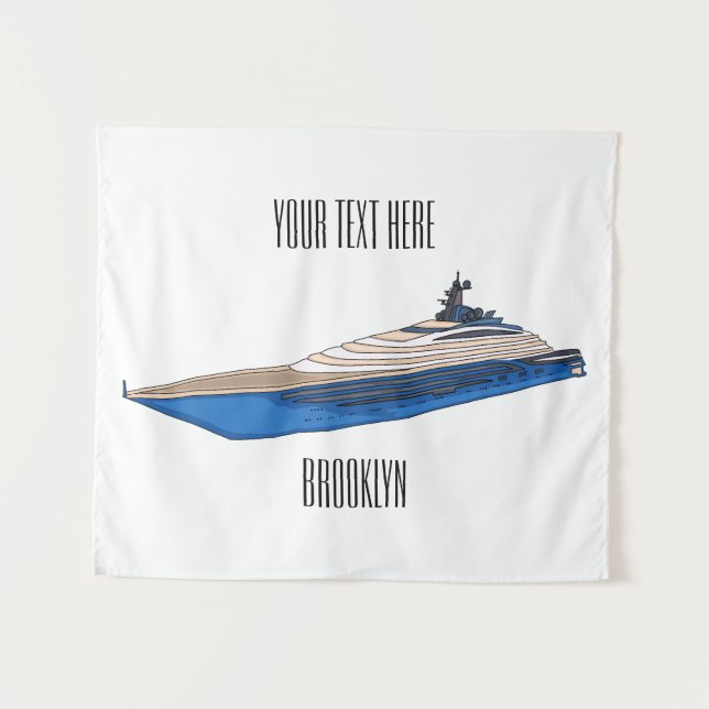 Yacht cartoon illustration tapestry (Front (Horizontal))