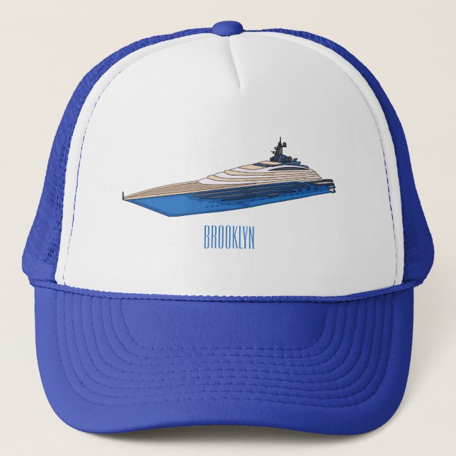 Yacht cartoon illustration  trucker hat (Front)