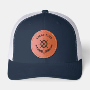  Yacht Club Logo with Ship Wheel Leather Patch Hat