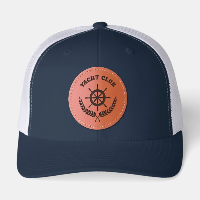  Yacht Club Logo with Ship Wheel Leather Patch Hat (Front)