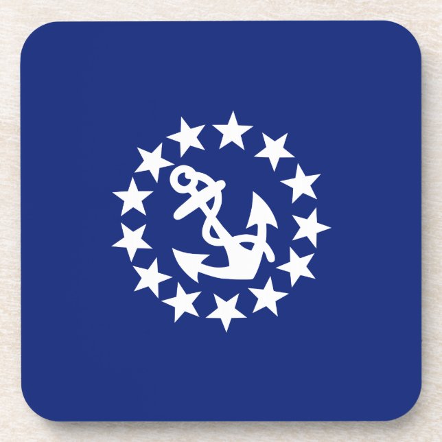 Yacht Flag Anchor Stars Symbol on Blue Beverage Coaster (Front)