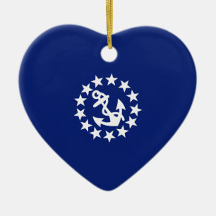 Yacht Flag Anchor Stars Symbol on Blue Ceramic Ornament