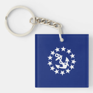 Yacht Flag Anchor Stars Symbol on Blue Keychain