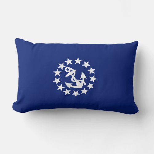 Yacht Flag Anchor Stars Symbol on Blue Lumbar Pillow