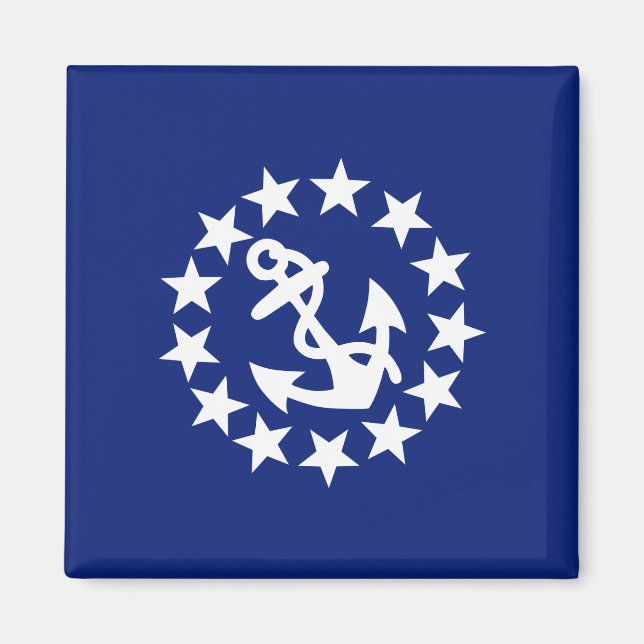 Yacht Flag Anchor Stars Symbol on Blue Magnet (Front)