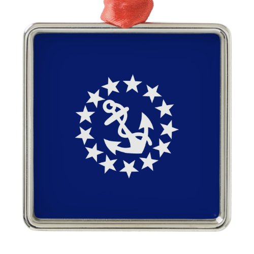 Yacht Flag Anchor Stars Symbol on Blue Metal Ornament