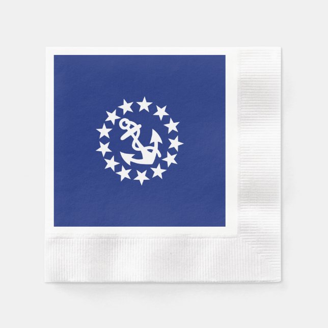 Yacht Flag Anchor Stars Symbol on Blue Napkins (Front)