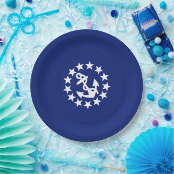 Yacht Flag Anchor Stars Symbol On Blue Paper Plates by CaptainShoppe at Zazzle
