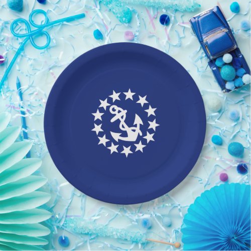 Yacht Flag Anchor Stars Symbol on Blue Paper Plates