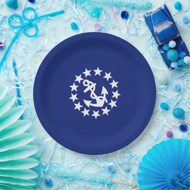 Yacht Flag Anchor Stars Symbol on Blue Paper Plates (Party)
