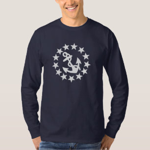 Yacht Flag Anchor Stars Symbol on Blue T-Shirt
