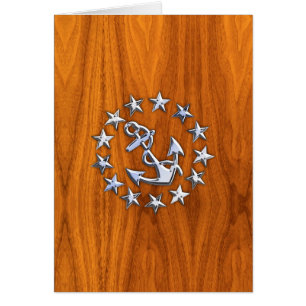 Yacht Flag Sign on Nautical Teak Wood Print
