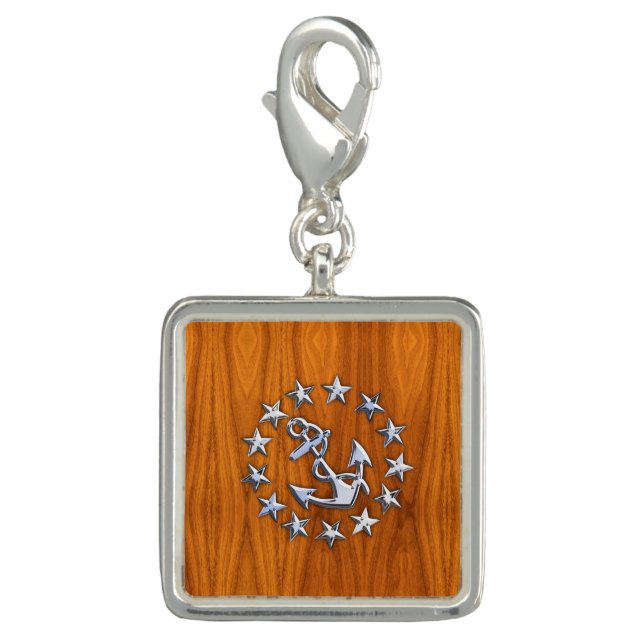 Yacht Flag Sign on Nautical Teak Wood Print Charm (Front)