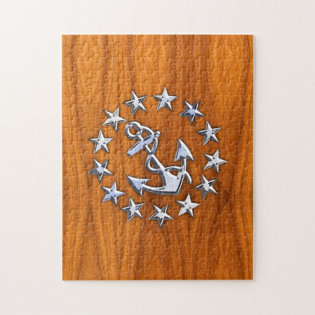 Yacht Flag Sign on Nautical Teak Wood Print Jigsaw Puzzle (Vertical)