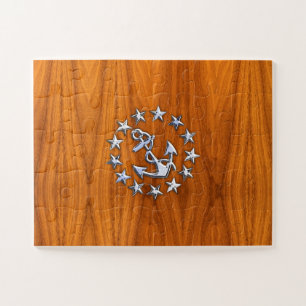 Yacht Flag Sign on Nautical Teak Wood Print Jigsaw Puzzle