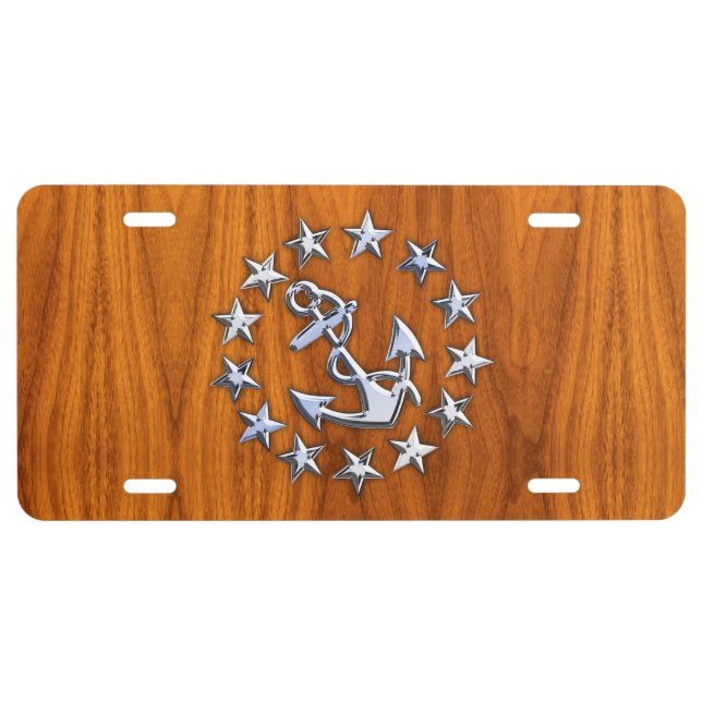 Yacht Flag Sign on Nautical Teak Wood Print License Plate (Front)