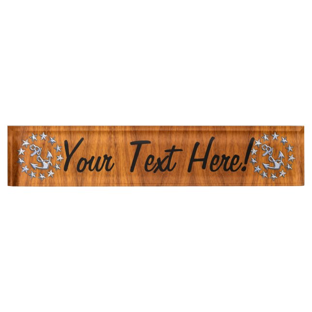 Yacht Flag Sign on Nautical Teak Wood Print Name Plate (Front)