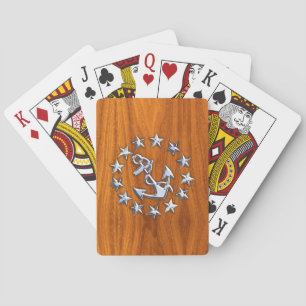 Yacht Flag Sign on Nautical Teak Wood Print Poker Cards