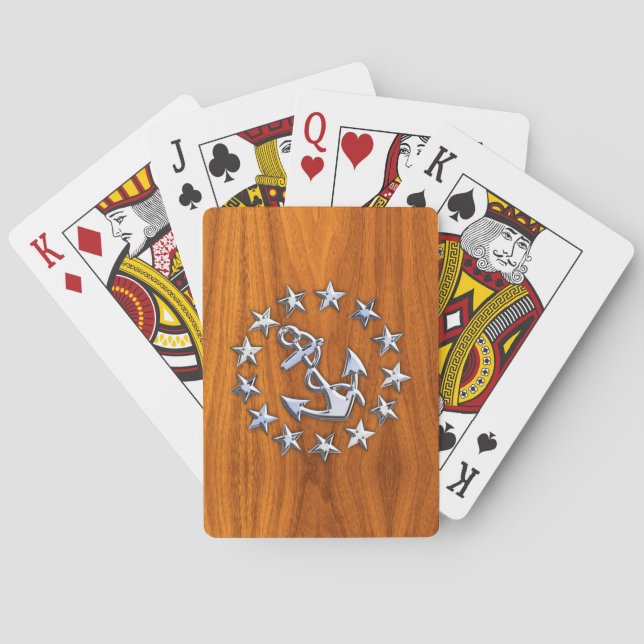 Yacht Flag Sign on Nautical Teak Wood Print Poker Cards (Back)