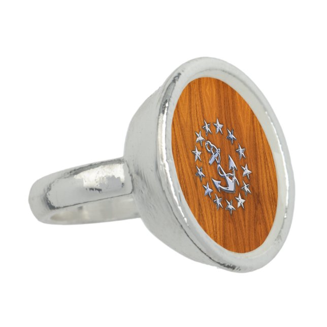 Yacht Flag Sign on Nautical Teak Wood Print Ring (Side)