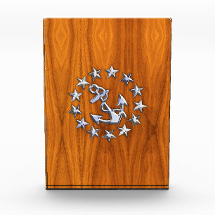Yacht Flag Symbol on Nautical Teak Wood Print Acrylic Award