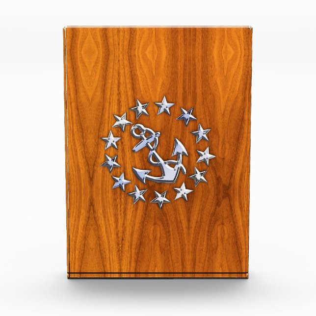 Yacht Flag Symbol on Nautical Teak Wood Print Acrylic Award (Front)