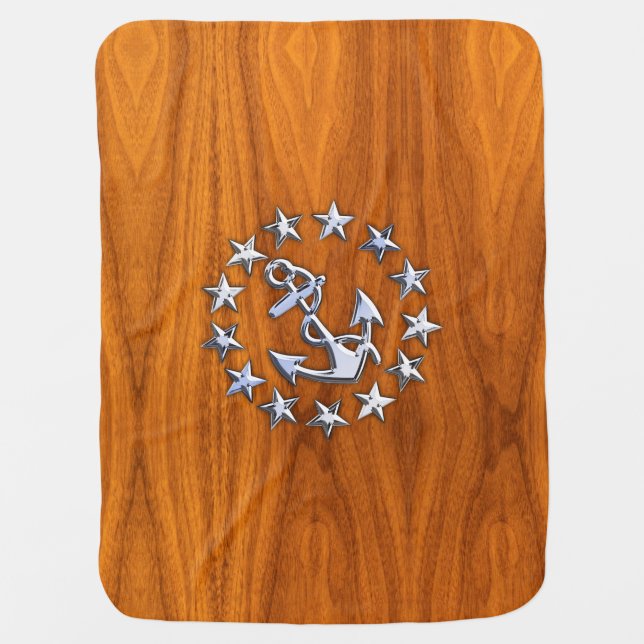 Yacht Flag Symbol on Nautical Teak Wood Print Baby Blanket (Front)