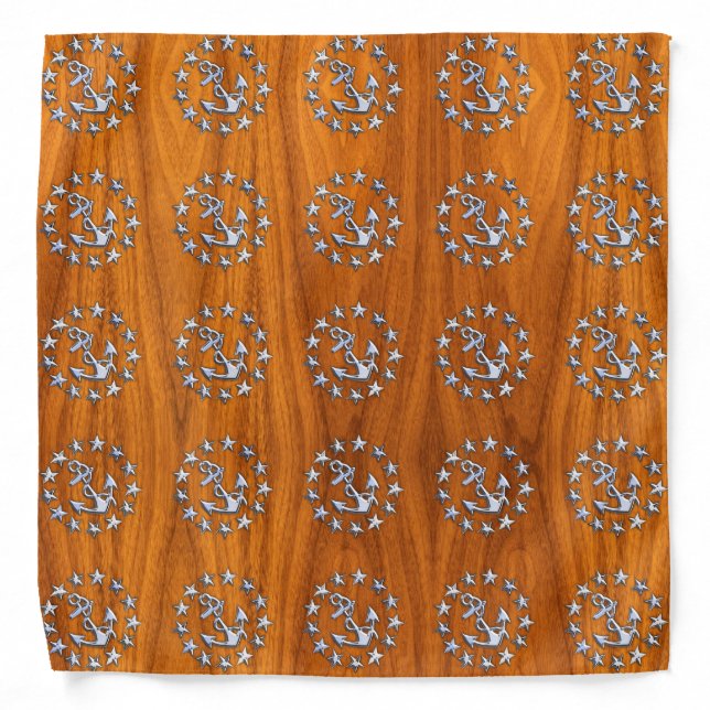 Yacht Flag Symbol on Nautical Teak Wood Print Bandana (Front)
