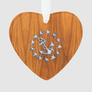 Yacht Flag Symbol on Nautical Teak Wood Print Ornament