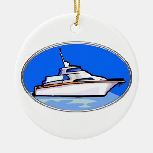 Yacht in Oval Ceramic Ornament