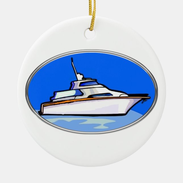 Yacht in Oval Ceramic Ornament (Front)