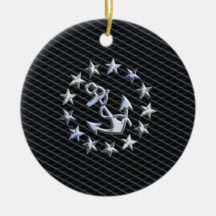 Yacht Naval Flag Anchor and Stars Ceramic Ornament