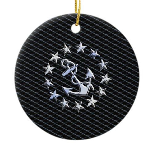 Yacht Naval Flag Anchor and Stars Ceramic Ornament