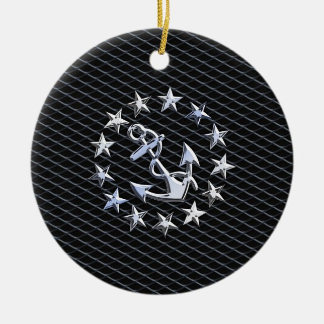 Yacht Naval Flag Anchor and Stars Ceramic Ornament (Front)