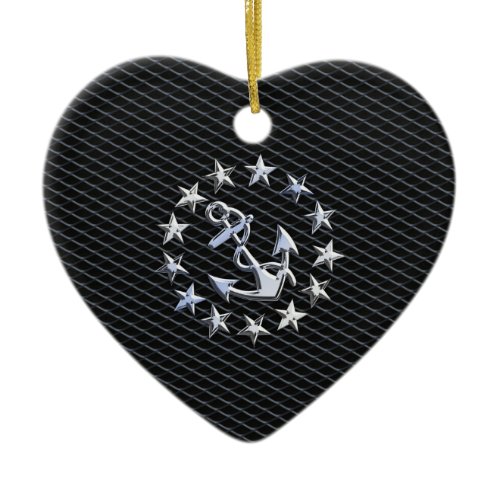 Yacht Naval Flag Anchor and Stars Ceramic Ornament