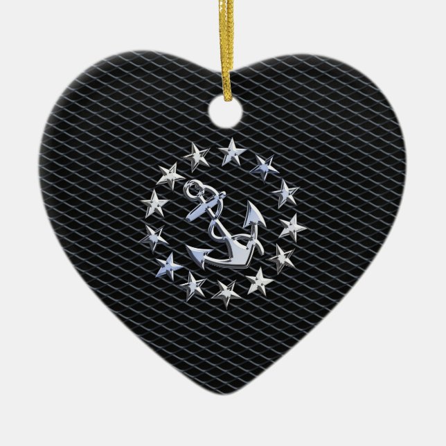 Yacht Naval Flag Anchor and Stars Ceramic Ornament (Front)