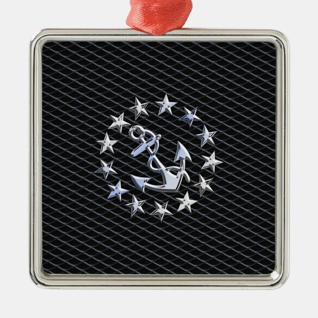 Yacht Naval Flag Anchor and Stars Metal Ornament (Front)
