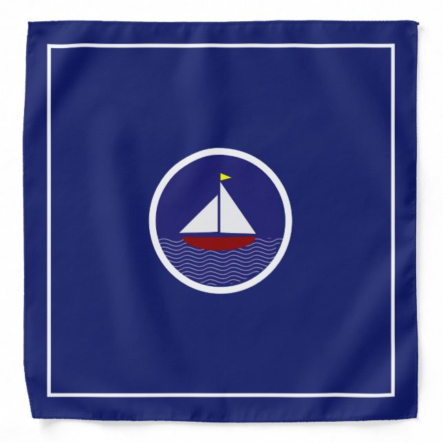 Yacht on Navy Blue Nautical Bandana (Front)