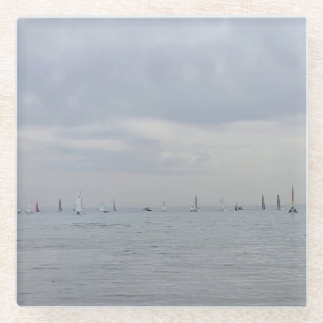 Yacht race boats in a line glass coaster (Front)