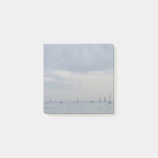Yacht race boats in a line post-it notes