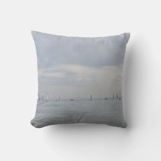 Yacht race boats in a line throw pillow