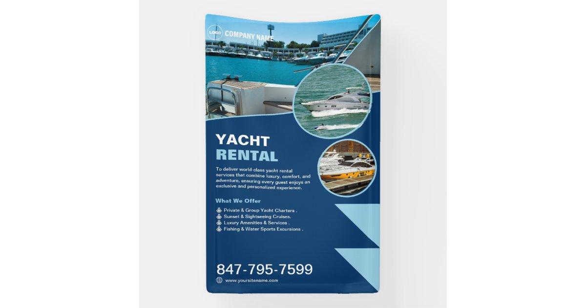 Yacht Rental Custom Editable Banner | Zazzle