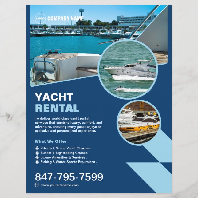 Yacht Rental Custom Editable Flyer (Front)