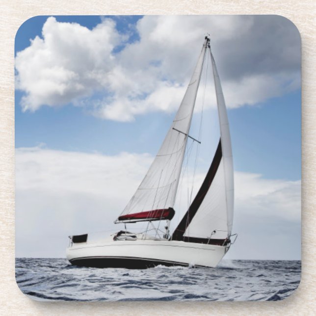 Yacht Sailing In Open Sea Beverage Coaster (Front)