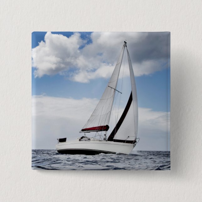 Yacht Sailing In Open Sea Pinback Button (Front)