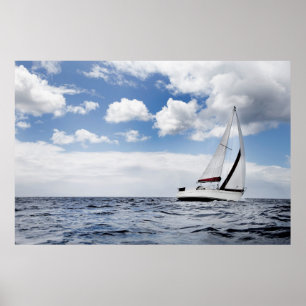 Yacht Sailing In Open Sea Poster
