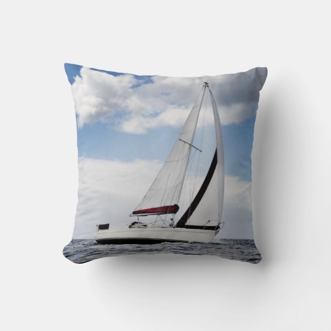 Yacht Sailing In Open Sea Throw Pillow (Front)