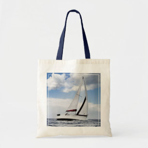 Yacht Sailing In Open Sea Tote Bag