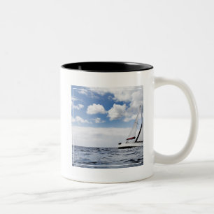 Yacht Sailing In Open Sea Two-Tone Coffee Mug